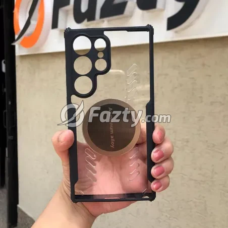 Estuche Protector Acrílico Transparente con Metal para Samsung