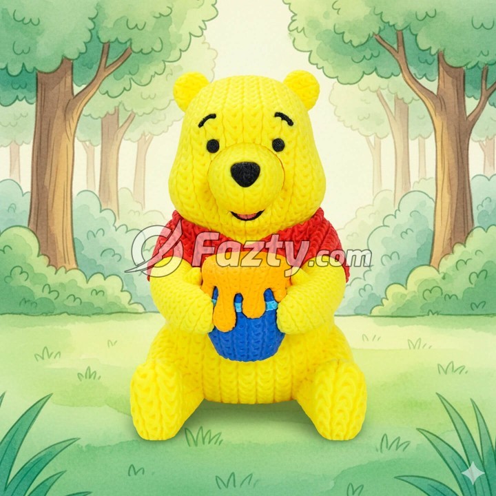 Figura 3D de Winnie the Pooh Estilo Crochet