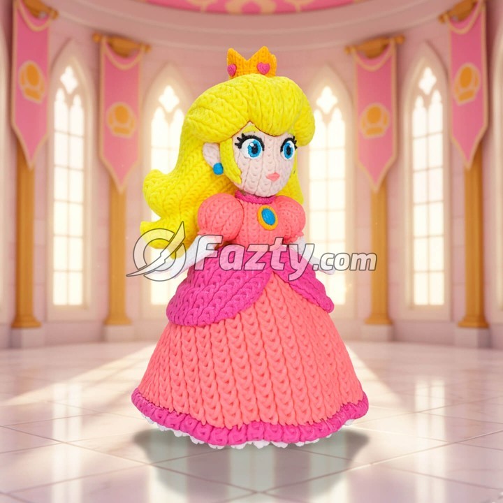Figura 3D de Princesa Peach Estilo Crochet